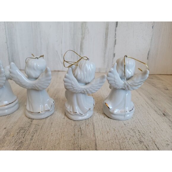 Vintage ceramic gold trim angel religious ornament xmas set - Picture 7 of 8